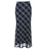 Karierter Maxirock aus Chiffon mit niedriger Taille und Kontrast